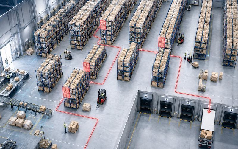 Data-driven warehouse slotting and optimized picking route across storage locations
